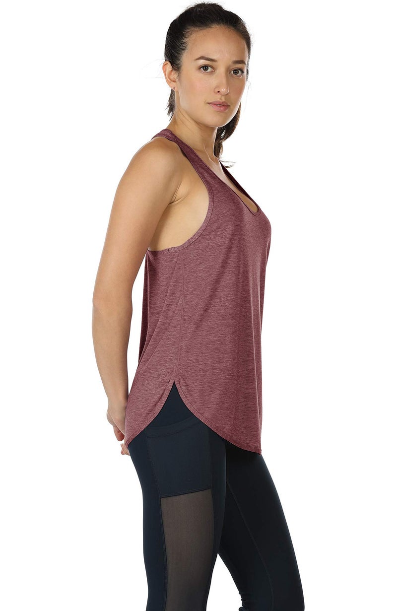 icyzone Workout Tank Tops for Women - Athletic Yoga Tops, Racerback Running Tank Top Loose Fit(Pack of 2) (M, Burgundy/Navy) - Image 3